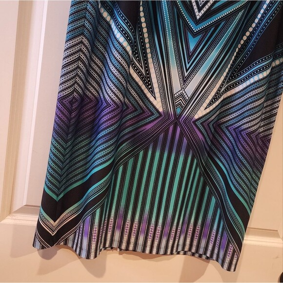 Valerie Stevens stretchy colorful geometric foldover pull on maxi skirt S - Picture 3 of 5